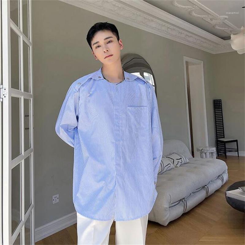 

Men's Casual Shirts Long Sleeve Shirt Spring And Autumn Korean Round Collar Japanese Retro Loose Large Size, Blue