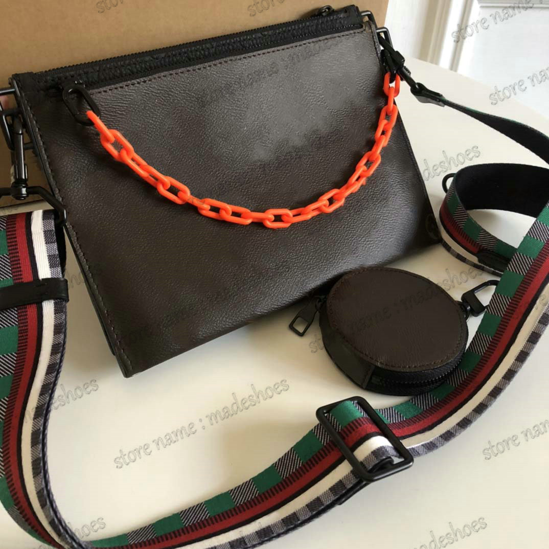 

Trio Pouch Shoulder Bag 2022SS In The Loop Monograms Mens Designer CrossBody Round Pouch Purse Jacquard Strap Two Main Zipped Compartments Orange Chain M59681