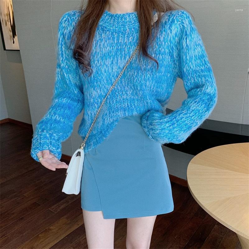 

Sweater Solid Fashion Girls Suit High Waist Skirt Chic 2 Pieces Set Sweet Women Two Autumn Winter Pullover Women' Tracksuits, Blue