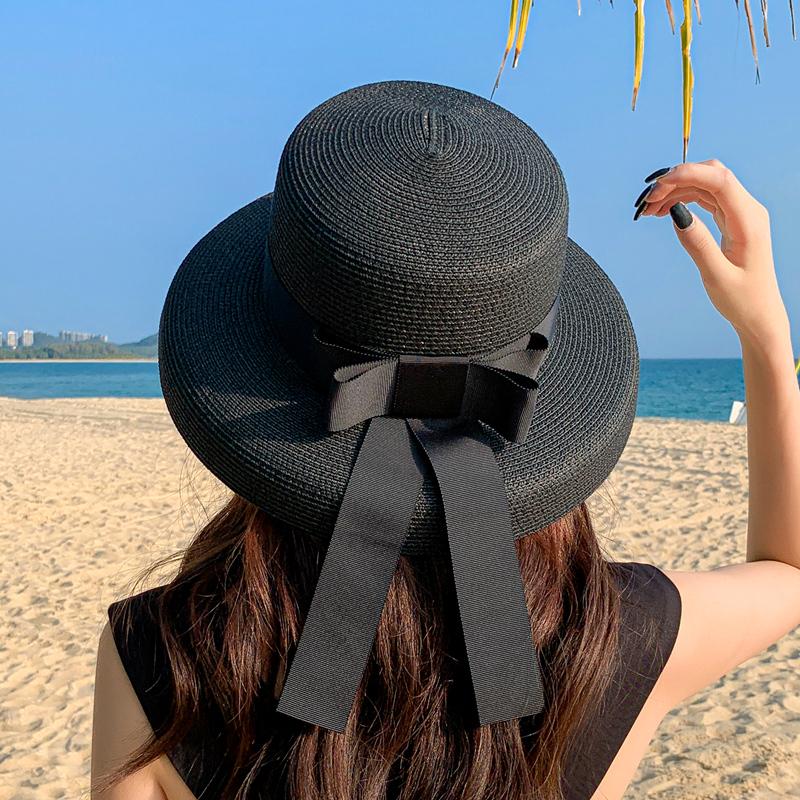 

Wide Brim Hats Retro Round Top Straw Hat Ladies Sun Travel Holiday Visor Vintage Women Beach Black And White Wholesale CeremonyWide