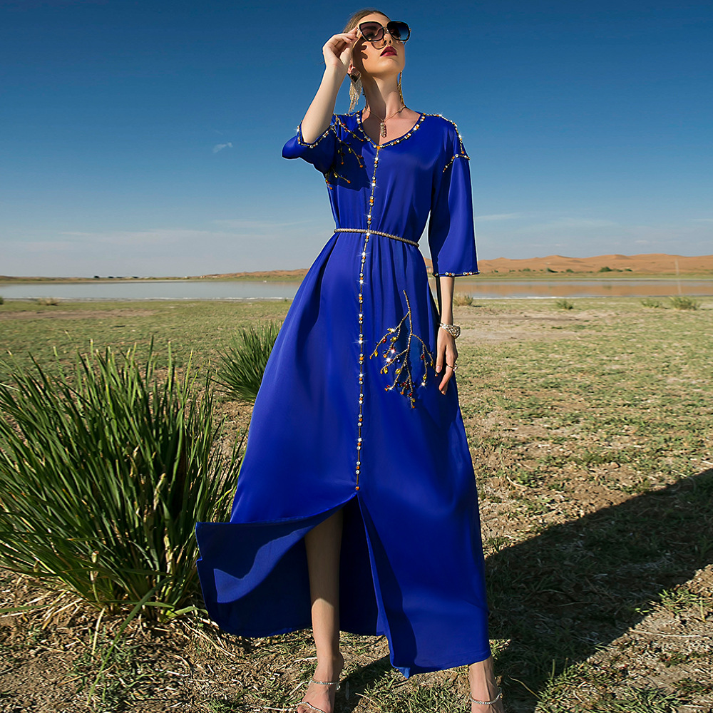 Ramadan Moroccan Caftan Dubai Muslim Dress Islam Kaftan Satin Abaya African Dresses for Women Pakistani Robe Femme Musulmane-image-758015751