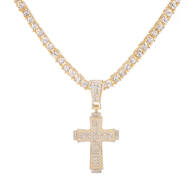 

Pendant Necklaces Men Cross Necklace Hip Hop With 4mm Zircon Tennis Chain Iced Out Bling For Women HipHop Jewelry, Silver