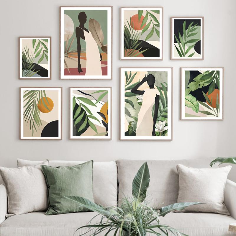 

Paintings Boho Black Girl Green Plants Cactus Palm Leaf Wall Art Canvas Painting Nordic Posters And Prints Pictures Living Room Decor