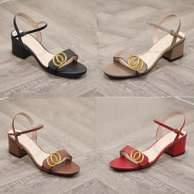 

Fashion Luxury Leather Mid Heel Ladies Sandals Slippers Designer Women Flats Ankle Buckle Rubber Sole Mules Chunky Heels Summer Beach Sexy Party Wedding Shoes, Shoes box