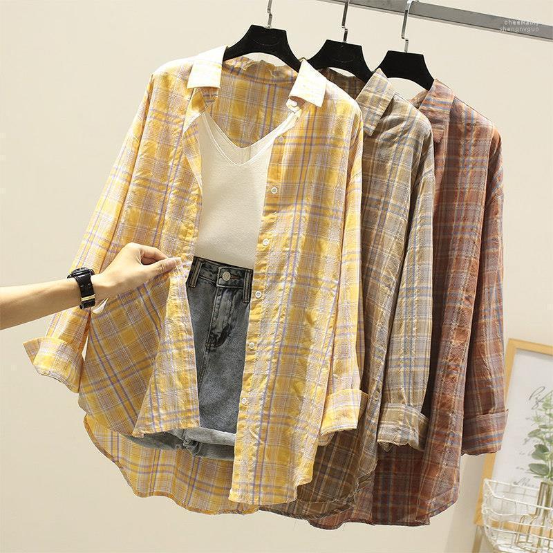 

Women' Blouses & Shirts Korean Style Plaid Classic Loose Blouse Women Daily All-match Cute Student Clothing Fashion Vintage Shirt Chee22, A3