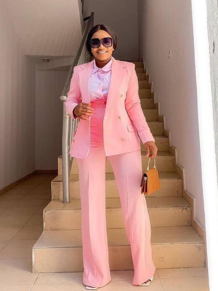 

Women's Two Piece Pants Elegant Women Blazer Sets Buttons White Wide Leg Pant Suits Fashion Professional Party Office Business Outfits Singl, Khaki