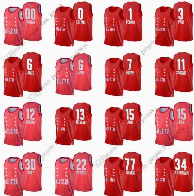 

Custom Printed 22 New Basketball Jerseys wiggins ado paul lillard sabonis antetokounmpo morant brown james doncicjokic Red High Quality Jers