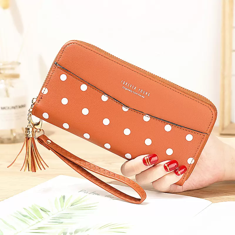 

Womens Wallet Fashion Pure Color Dots Long Zipper Coin Purses Female Large Capacity Pu Leather Letter Card Holder Clutch, Pink