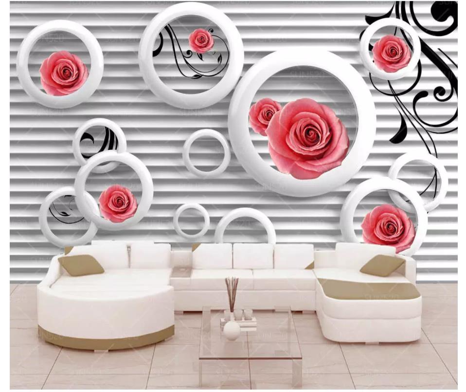 

Photo Custom wallpaper 3D stereo Rose flower vine circle gray glass For Bedroom Sofe 3D background wall mural, As the photo
