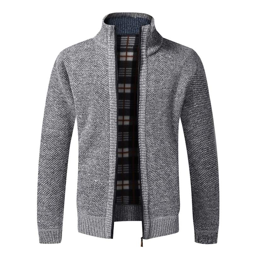 

Top Quality Autumn Winter Men's Jacket Slim Fit Stand Collar Zipper Jacket Men Solid Cotton Thick Warm Sweater 220816, Coffee