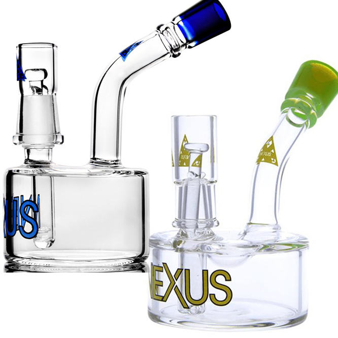 

Mini beaker bong Glass Vapor Dab Rig Hookahs NEXUS Portable Water Pipes Hockey Puck Base Shape 5 Inch height 14mm Joint bent mouth