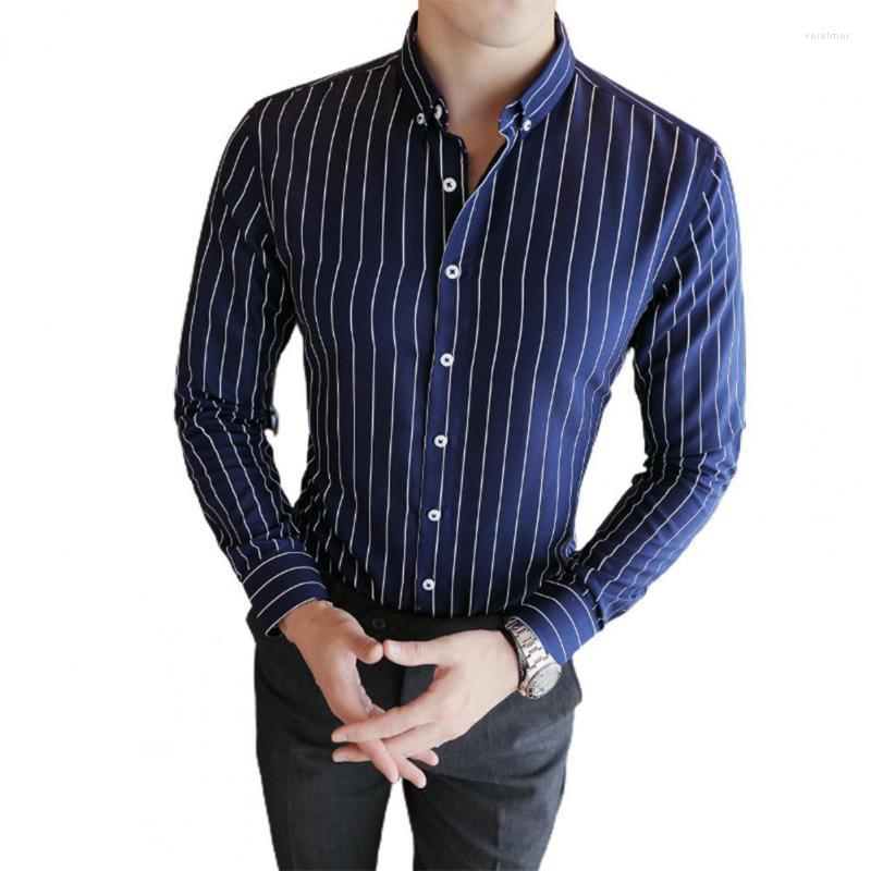 

Men's Dress Shirts Summer Shirt Buttons All Match Polyester Business Men Striped Unique Printing Lapel Collar Vere22, Black