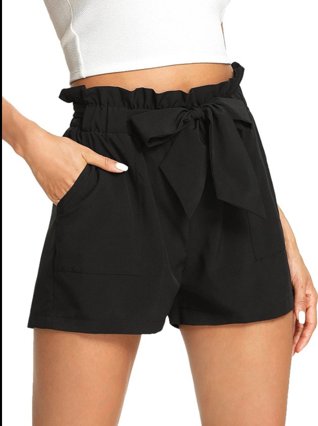 

Women's Shorts solid Belted Paperbag Shorts A9IL#, Red