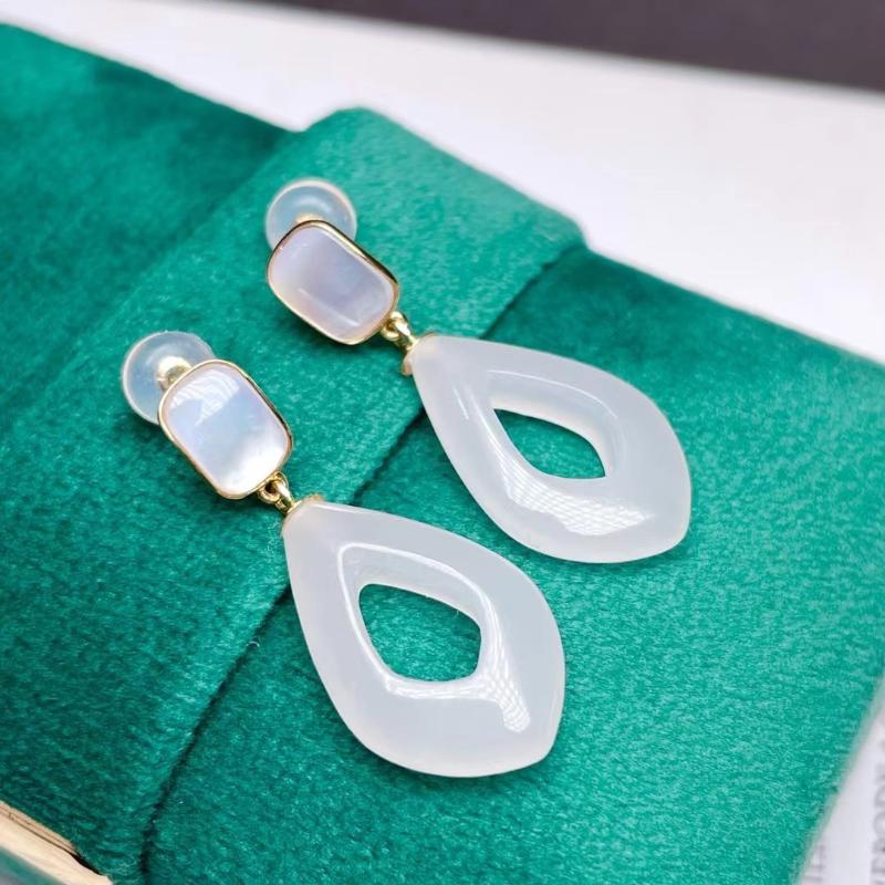 

Dangle & Chandelier 18k Yellow Gold Real Natural White Jasper Drop Earring Classic Fine Jewelry Women Wedding Gift 13 19mm Myme13196654hbDan