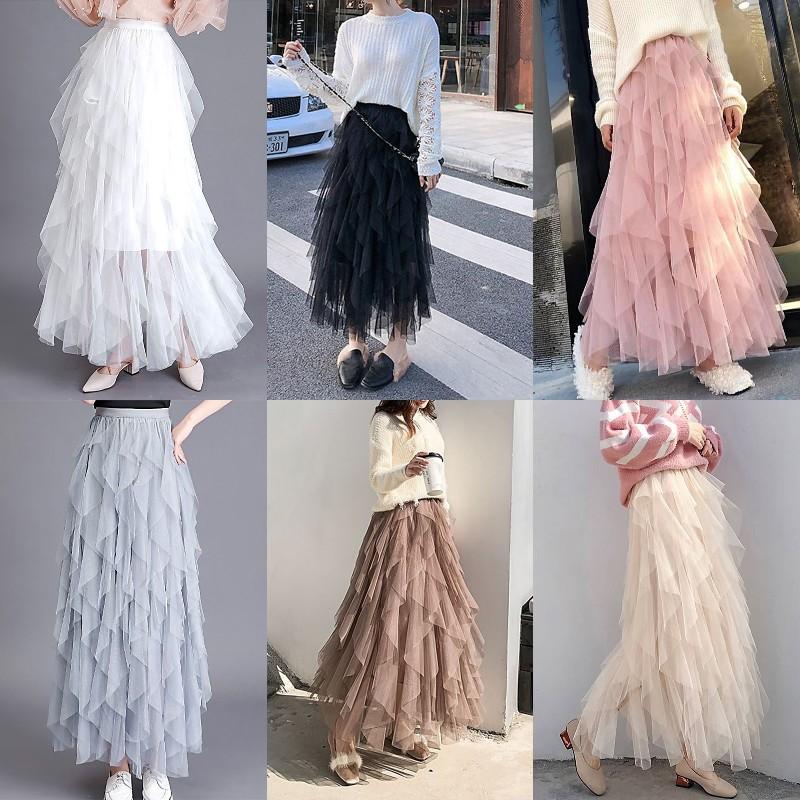 

Skirts Women Clothing Mesh Half Dress Polyester Layered Lace Ruffle Summer Sexy Short Solid Color, White