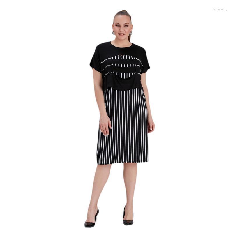 

Plus Size Dresses Fierte Women Dress Rg4551 O Collar Short Sleeve Sports Line Pattern 2 Piece Slim Summer CasualPlus Jasp22, Black