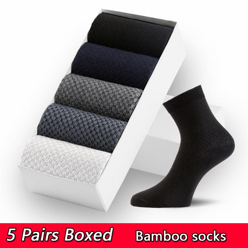 

Men's Socks Pairs Gift Boxed Bamboo Fiber Men Breathable Compression Long Business Casual Male Large Size 38-47Men's, 5 pairs grey blue