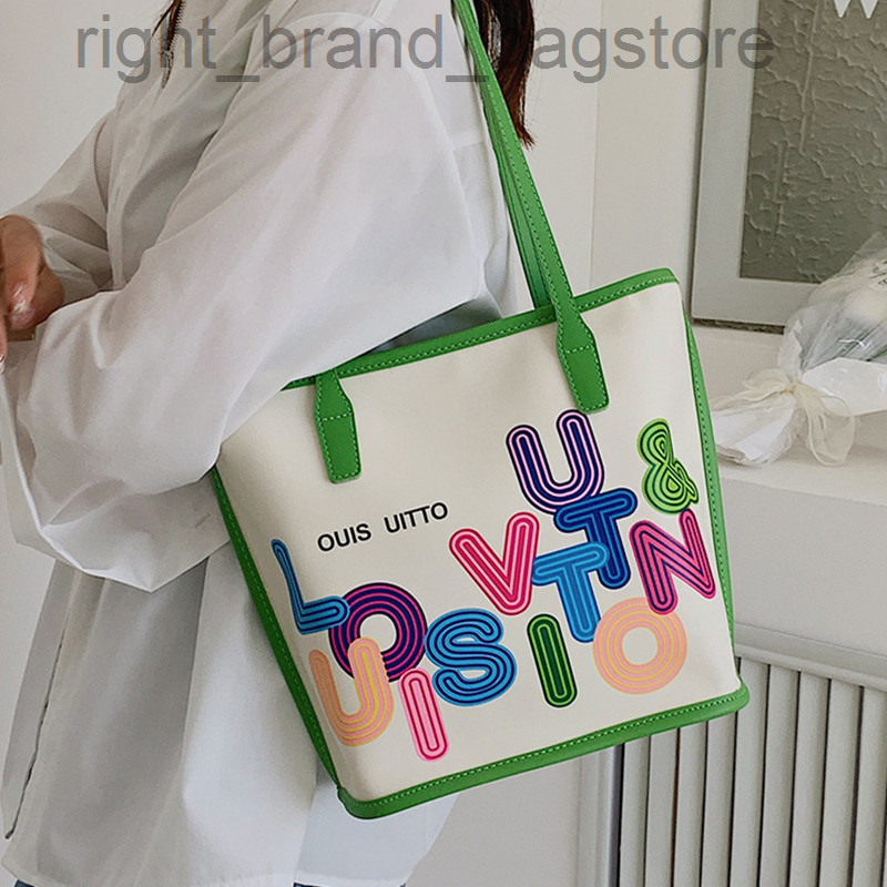 

Ladies Fashion Brand Rainbow Alphabet Print Shoulder Bag Summer Commuter Bucket Bag Women Designer Tote Bags W220806, White