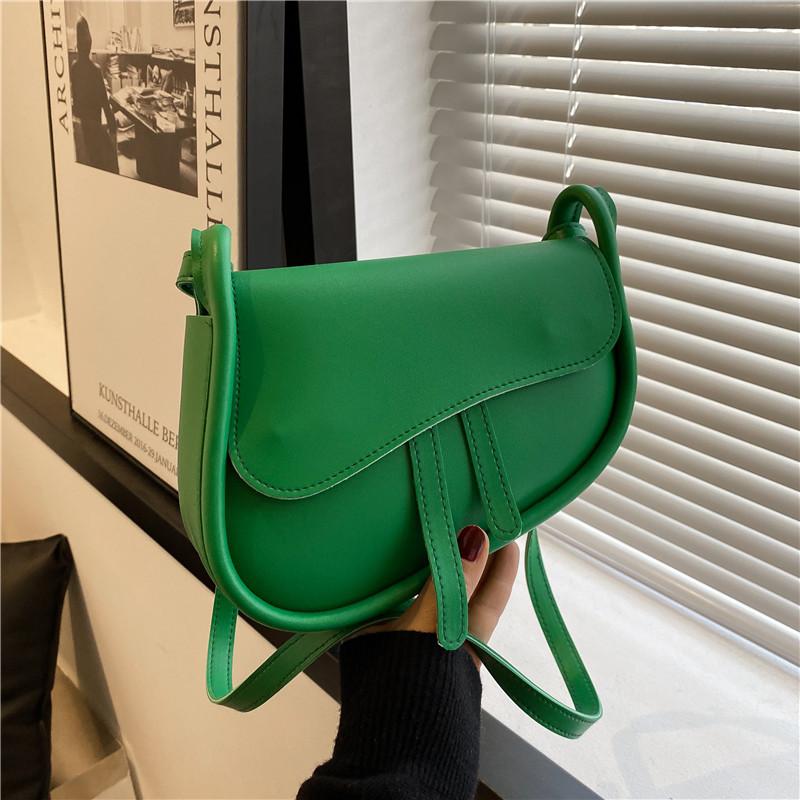 

Evening Bags Fashion Saddle Women Bag One Shoulder Blue Green Casual Hasp PU Handbags For 2022 Designer BagEvening, White