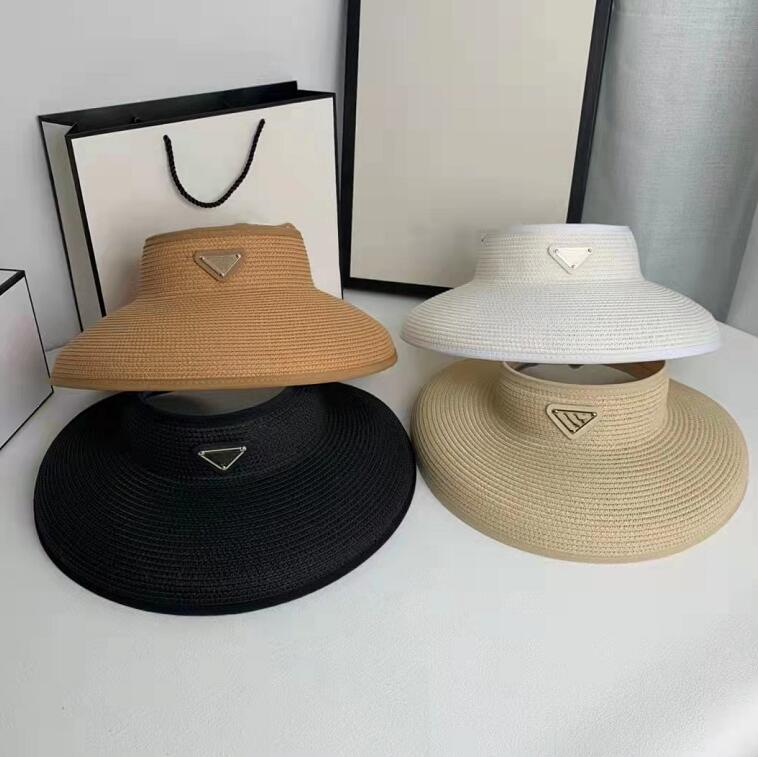 

Summer High Quality Luxury Lady Empty Top Cap Sun Visors Straw Hat Weave Windproof Letters Design Sun Hats Outdoor Exercise Fashion Sandbeach Sunbonnet, White