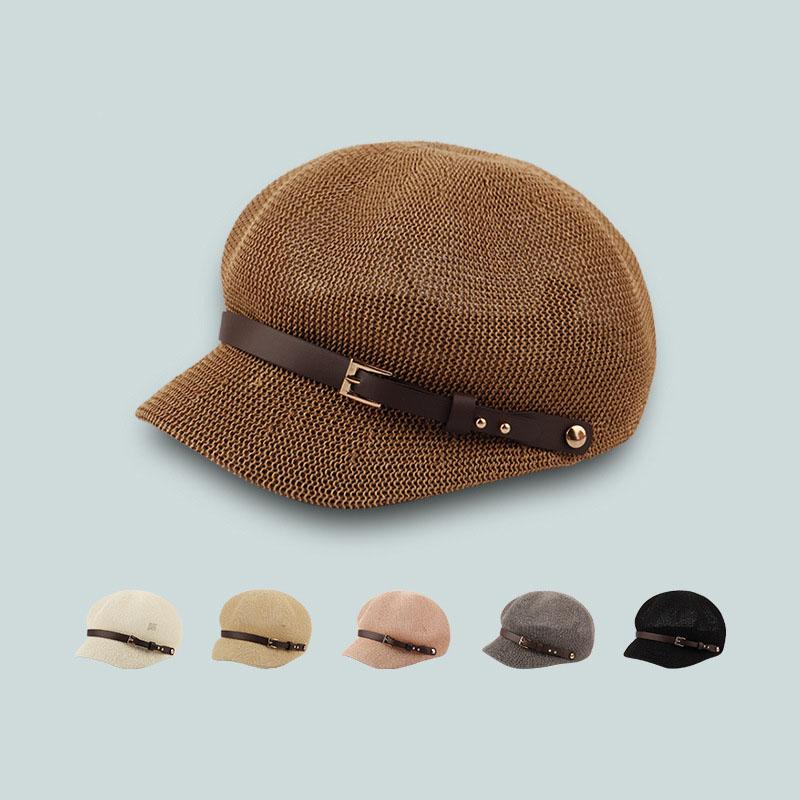 

Berets Light Breathable Mesh Octagonal Hats Summer Women Outdoor Travel Sun Visor Retro Painter Cap Knit Baseball CapsBerets, Cream