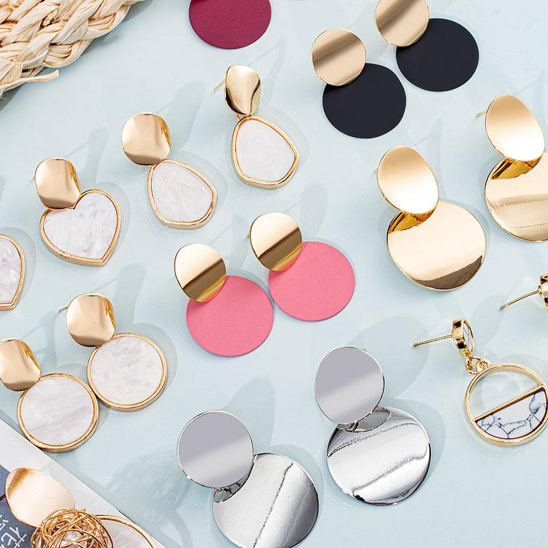 

Dangle & Chandelier LOVR Fashion Korean Round Drop Earrings For Women Acrylic Statement Geometric Gold 2022 Trend Female Jewelry
