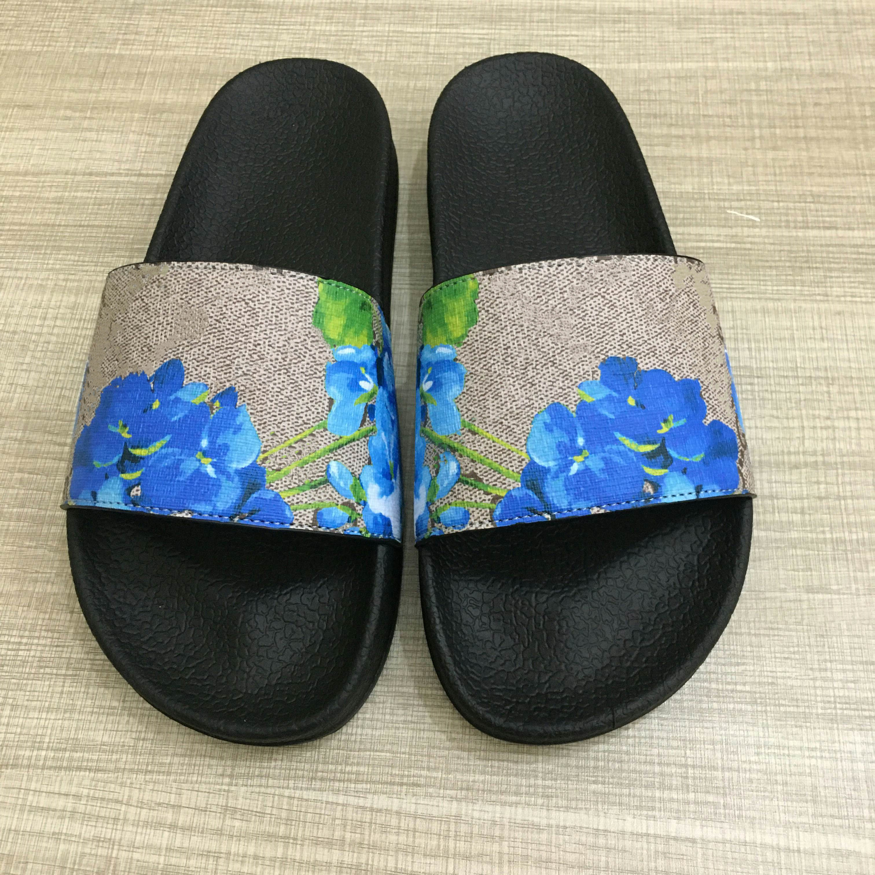 

Designer Slides Mens Slippers Bag bloom flowers printing leather Web Black shoes Fashion luxury summer sandals beach sneakers SIZE 36-45, 06