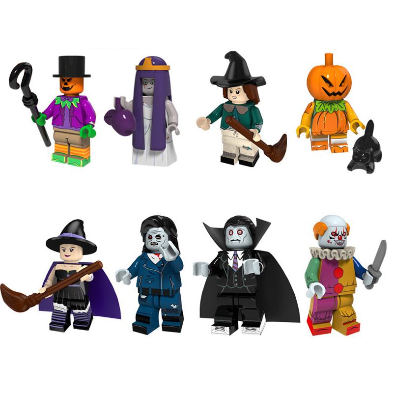 

New Arrival Mini Action Figure Minifig Clown Joker Vampire Pumpkin Witch Zombie Scarecrow Building Blocks Halloween Gift Toy For K278A