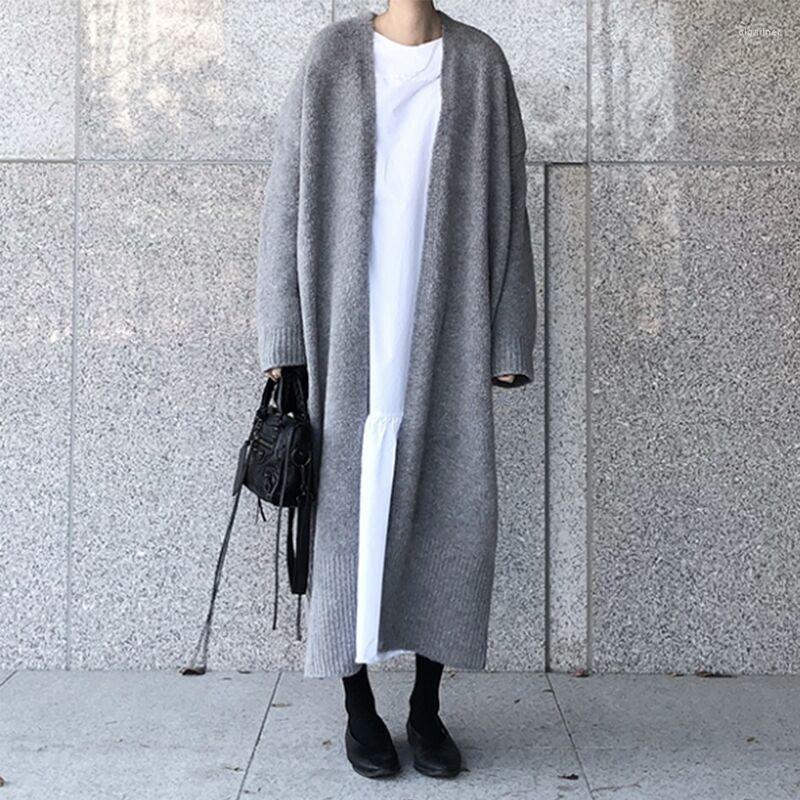 

Women's Knits & Tees Korean Style Long Cardigan Ladies Elegant Loose Ribbed Knit Oversized Sweater Fashionable Jacket 2022 Autumn SpringWome, Black