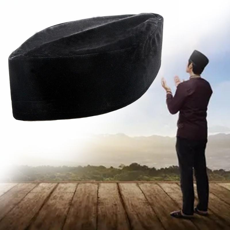 

Berets Muslim Men Velvet Black Kufi Hat Islamic Turkish Takke Prayer Bonnet Hijab Arabia TurbanBerets