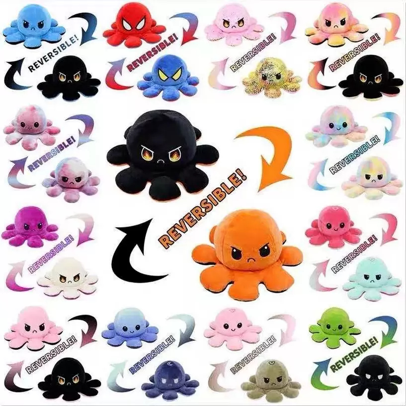 

26 Styles Reversible Flip Octopus Stuffed Soft Double-sided Expression Plush Toy Baby Kids Gifts 0517-1