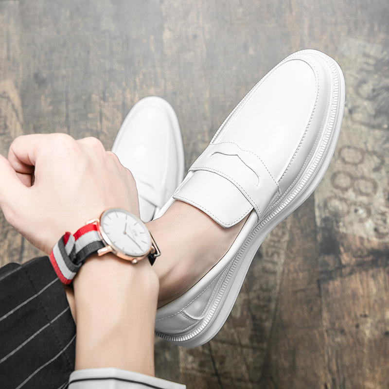 

Loafers Men Shoes PU Solid Color Casual Fashion Bright Leather Round Toe Classic Trend Mask Decoration Simple Versatile Business Dress HM404Shoes, Clear