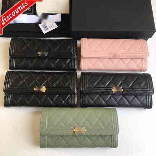 

A80286 Luxury Brand Letter Design Plaid Cc Chain Clutch Lambskin Diamond Pattern Pouch Women's Le Boy Long Wallet Caviar Leather Purse Zippe, Picture show