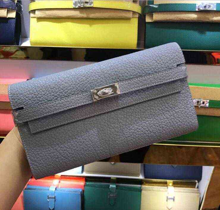 

Card Fashion Wallets Purse Long Holders Passport Bags with Lock Cowhide Genuine Leather Wallet Multicolor for Lady Woman or Man, Red