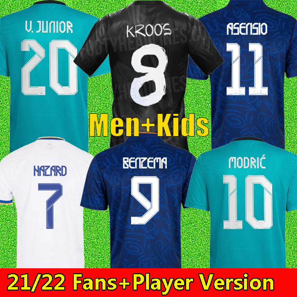 

BENZEMA soccer jerseys REAL 21 22 football shirt CAMAVINGA ALABA HAZARD ASENSIO MODRIC MARCELO VALVERDE camiseta men + kids kit 2021 2022 4th uniforms fourth