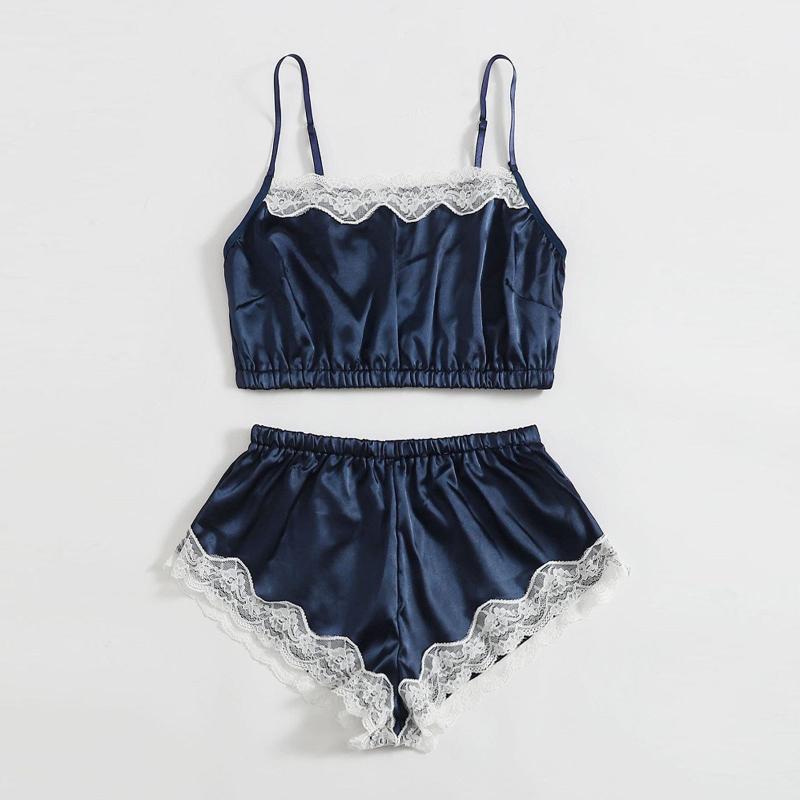 

Women' Sleepwear Women Sets Womens Outfit Lace Camisole Bra Shorts Two Piece Pajamas Underwear Panties Suits Lingerie PyjamaWomen, Navy