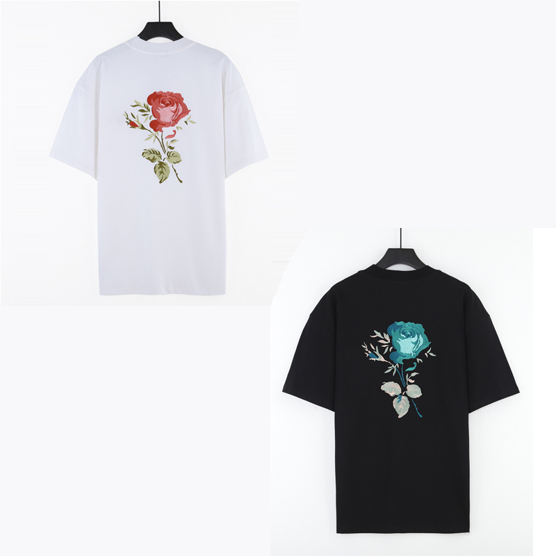 

22ss Europe Embroidery Flower Plus Size T shirt Tee Spring Summer fashion High Quality Men Women Cotton Tshirt, White