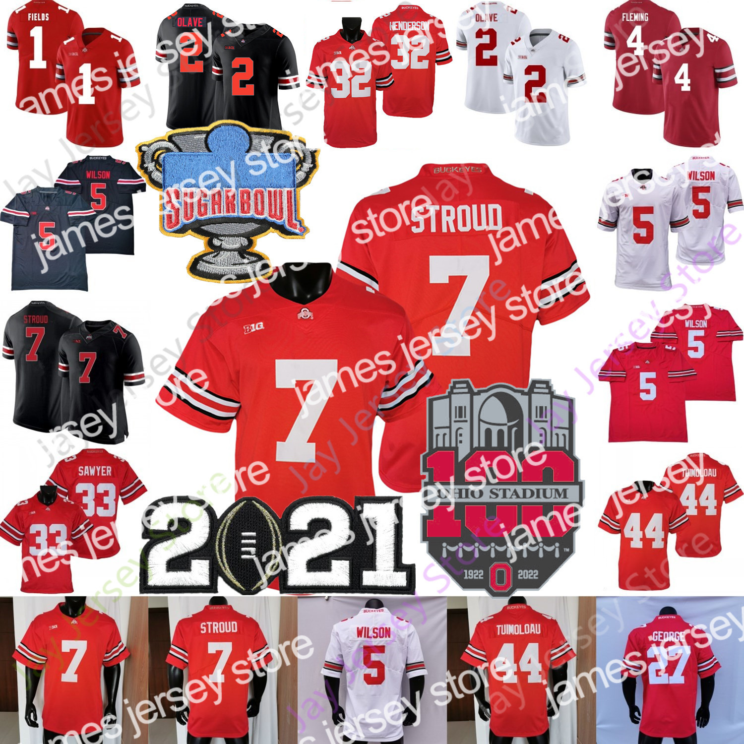 

James NCAA College Ohio State Buckeyes Football Jersey C.J. Stroud Chris Olave Garrett George Justin Fields Wilson TreVeyon Henderson Fleming J.T., 27 eddie george red