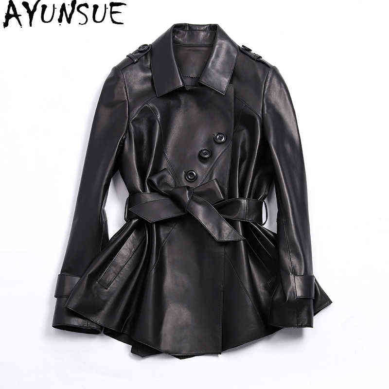 

Ayunsue New Leather Coat Women Autumn 100 Real Sheepskin Coat Famale Slim Leather Clothing Leather Jacket Women Sqqq1233 J220727, Khaki. 1