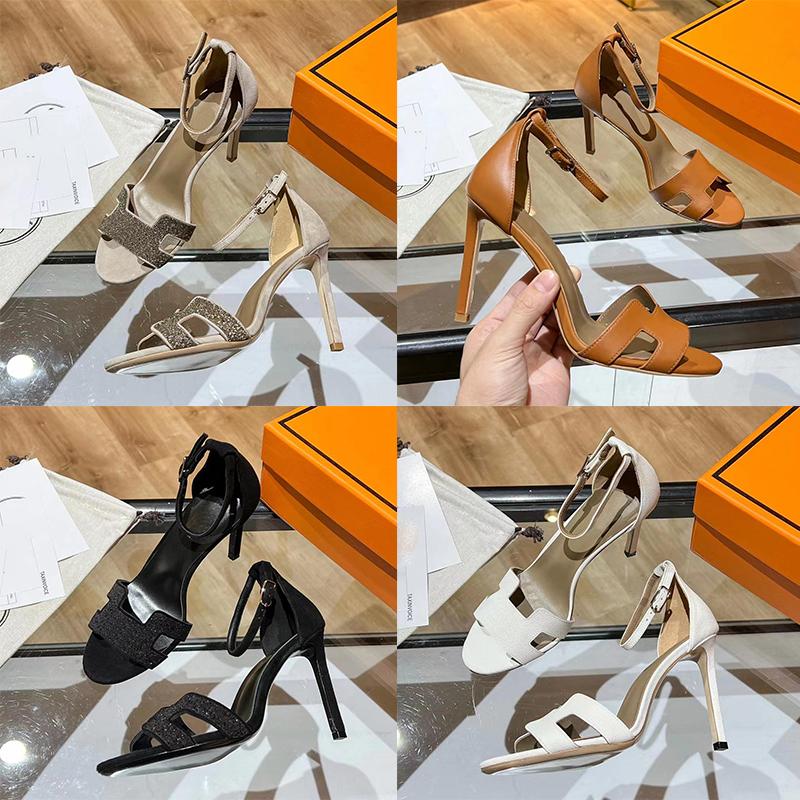 

Luxury Brand Sandals Real Leather Stiletto High Heels Top Quality Runway Logo Shoes Women, Original box