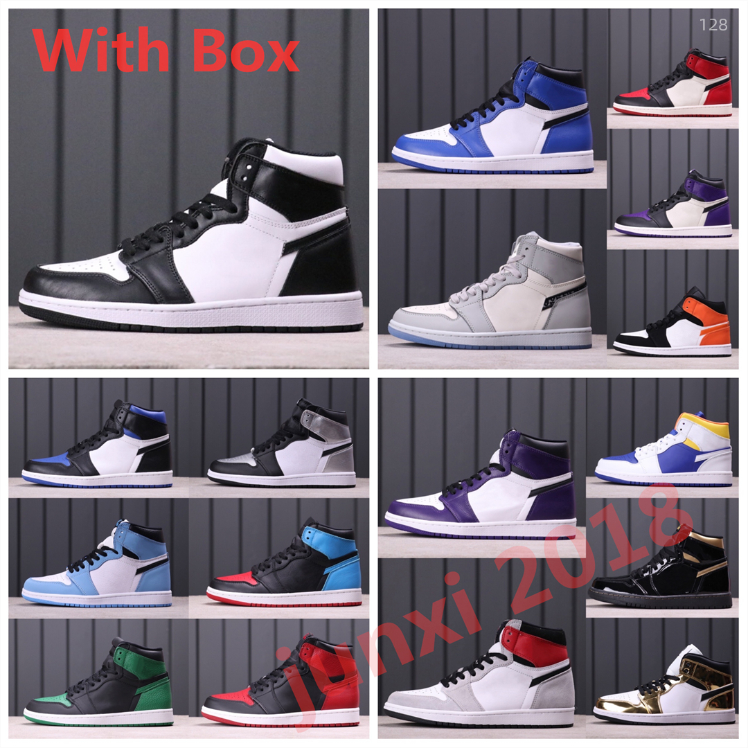 2022 TOP Quality jumpman Mens 1 high OG basketball shoes 1s University Blue silver royal toe black metallic gold mid smoke grey UNC Patent men wo