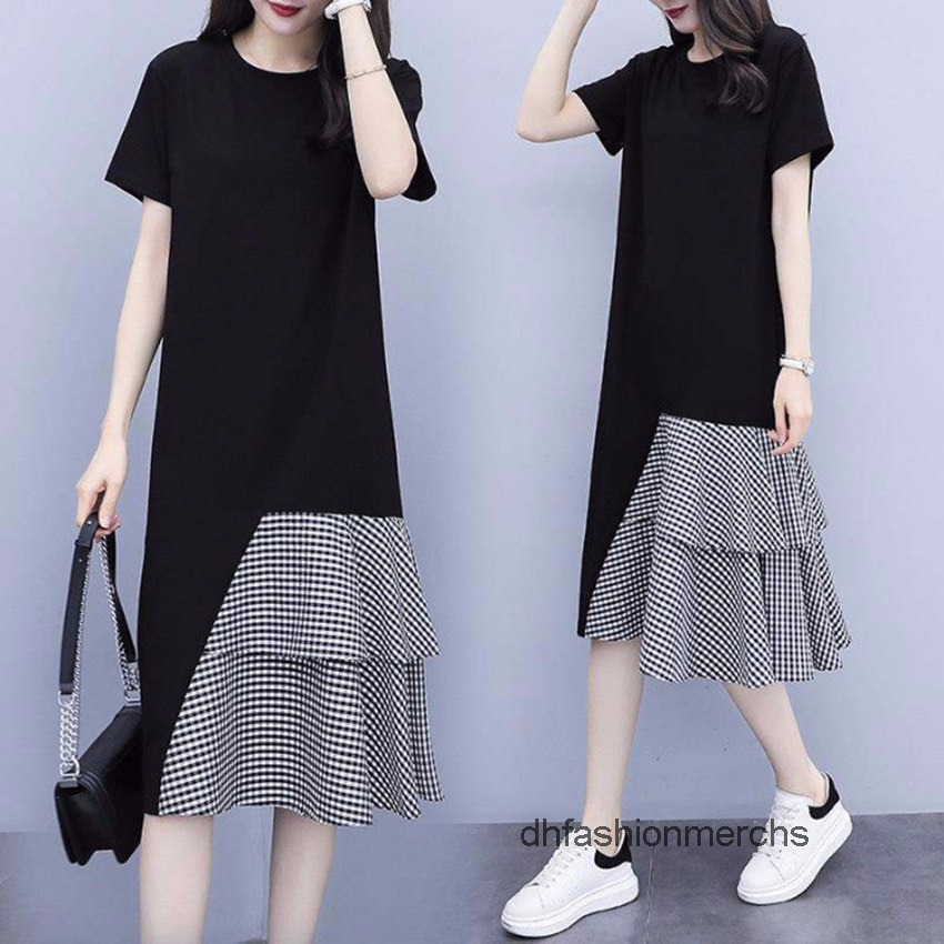 robe de créateur Robes longues décontractées, plus la taille pour les vêtements pour femmes nouveau grand coréen moyen long à manches courtes T-s