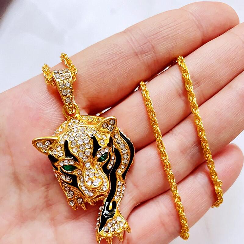 

Pendant Necklaces Fashion Personality Domineering Tiger Necklace Exquisite Zircon Punk Rock Hip Hop Jewelry For MenPendant