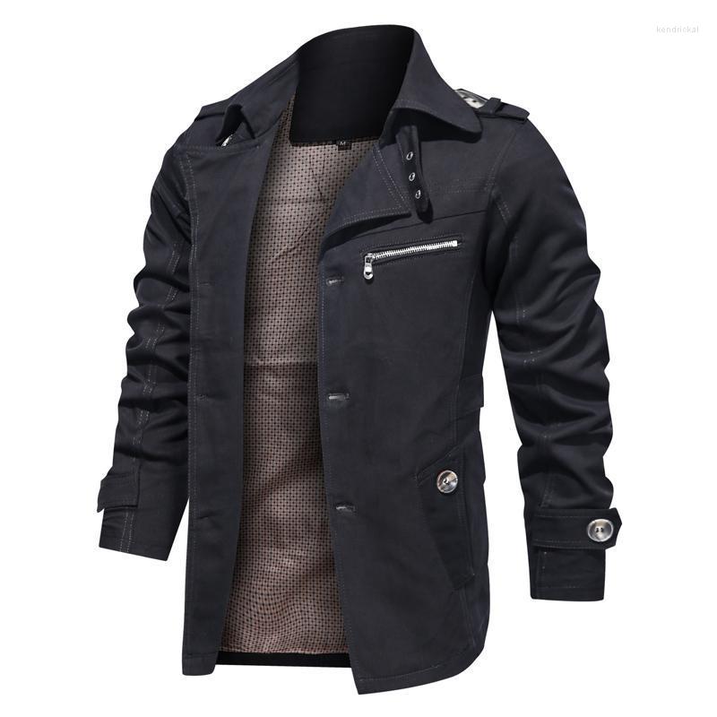 

Men's Trench Coats Autumn Cotton Jacket Men Fashion Windbreaker Mens Business Casual Single Breasted Coat Kend22, Black