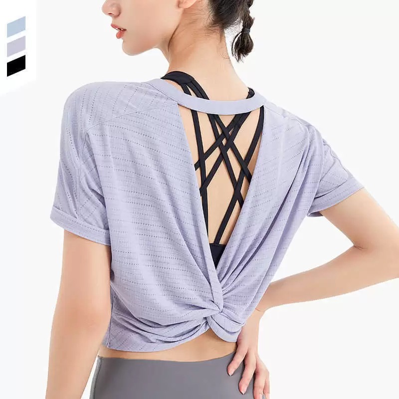

22s LuLus New Summer Women Sports T-shirt Sexy Hollow Out Back Tops Casual Fashion Fitness Yoga Suit Loose Breathable Quick Drying Training Top Short Sleeve, I need see other product