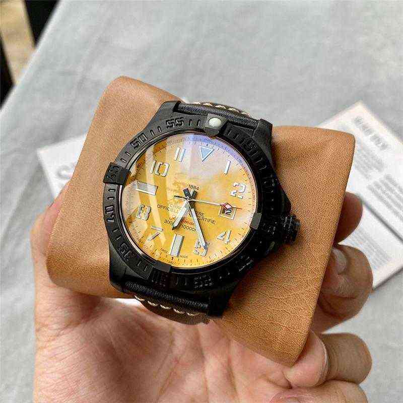 

huiya06 Men's luxury watches imported mechanical movement leather watchband 45 mm large dial outdoor sports waterproof fashion high-quality watch, Black