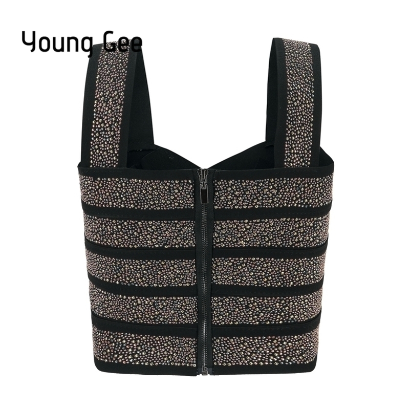 

Young Gee Punk Style Short Glitter Sequin Bustier Women Sexy Bralette Bandage Crop Top Femme Elastic Tube Camisoles Tops mujer Y200326, Silver