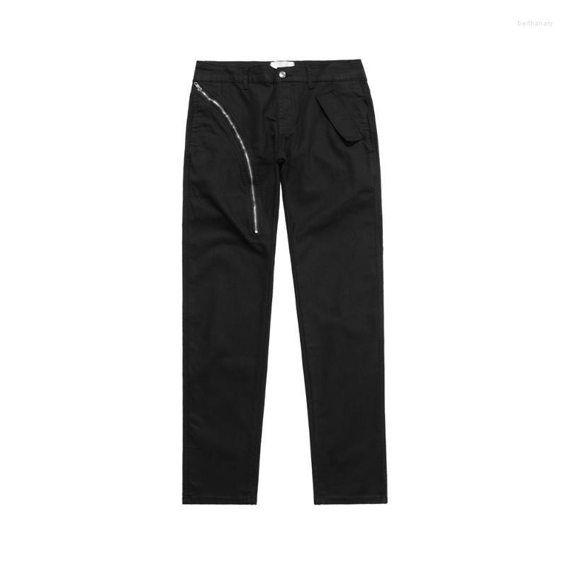 

Men' Jeans High Street Retro Front One Side Zipper Decorate Black Mens Straight Casual Pencil Pants Harajuku Skinny Denim TrousersMen' Ber