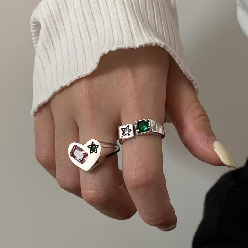 

Cluster Rings Flashbuy Simple Silver Color Zircon Luxury Pink Green Love Heart Finger For Women Trendy Chic Joint Ring Jewelry Female