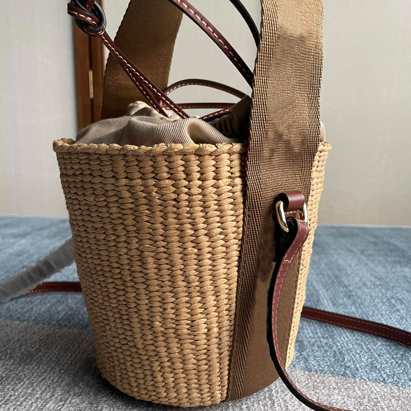 

Drawstring 44colors Large Small Woody beach Basket Straw bag weaving fashion womens luxurys designer summer plaited shoulder bags woman handbag bucket totesh
